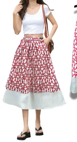 Cynthia Steffe 100% Silk Lattice Print Midi Skirt Size Large