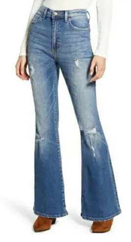 Just USA Light Blue Distressed Flared Leg High Rise Jeans Size 3 Junior.