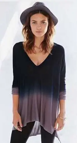 Pins and Needles Blue Ombre Dip Dye V Neck Long Sleeve Tunic Blouse Top Size S