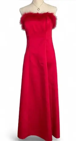 Y2K Red Satin Marabou trim Feathered Dress