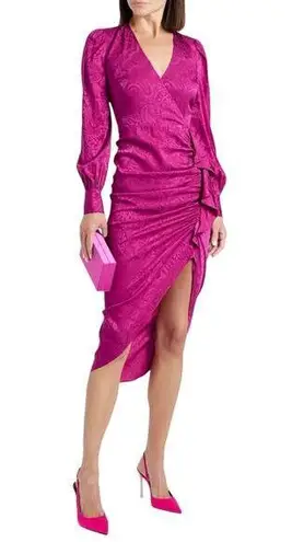 Veronica Beard Weiss Magenta Pink Wrap Silk Blend Jacquard Midi Dress Size 6 NWT