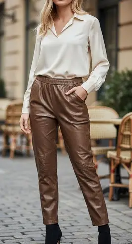 Vintage 90s Charles Klein Leather Pants S Chocolate Brown High Rise Retro Moto