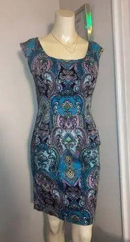 New York And Company Size 6 Women's Paisley Purple Blue Boho NY&CO Cocktail Dress