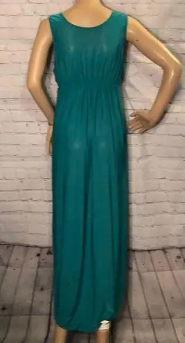 Bright Green Semi Sheer Empire Waist Asymmetrical Maxi Dress Large
