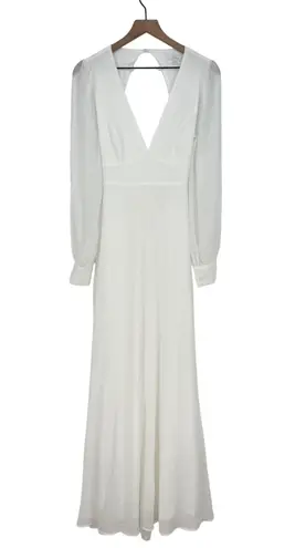 Lulus Talk About Divine White Long Sleeve Backless Maxi Dress Size M Size M