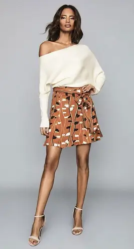 Reiss Abigail Tie-Waist Rust Brown Abstract Print A-Line Skirt Tan Womens Size 0