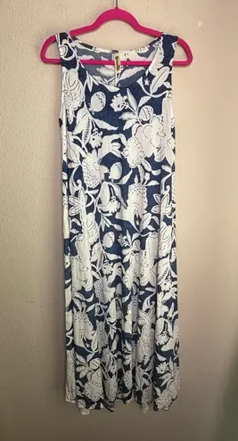 Shoreline Blue & White Hawaiian Floral Puff Print Stretch Maxi Tank Dress L