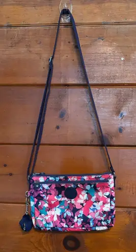 Kipling 💜🩷 Floral Crossbody Bag with Navy Strap💜🩷