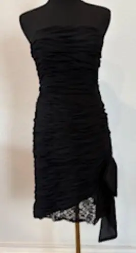 Victor Costa Prom Party Strapless Ruched Dress Bow Lace Black Cocktail Vintage