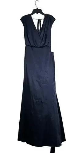 NWT Dessy Collection Cap Sleeve Blouson Faux Wrap Maxi Dress Midnight Navy Blue Size 0
