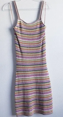 Olive & Oak Pastel Striped Crochet Knit Mini Dress