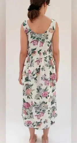 TACH x ANTHROPOLOGIE | Marita Linen Dress Floral Midi Dress Cottagcore | Small Pink