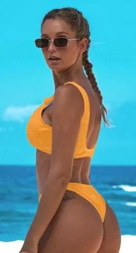 Boutique Yellow front knot ribbed bikini