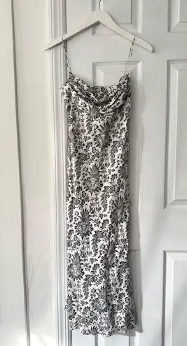 Fiori di Zucca White Black French Countryside Floral Print Silk Midi Drape Dress Size 8