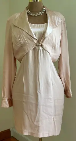 J.R. Nite By Caliendo Peach Delicate Vintage Midi Dress Jacket Set. Sz 14