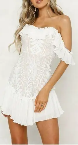 Hello Molly  Something To Be Said Ruffled Embroidery Lace Dress White Size 6 NWT