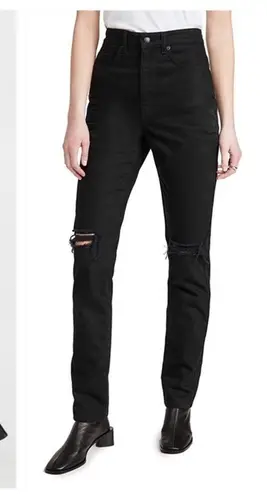 Alexander Wang Womens High Rise Dipped Back Distressed Knee Black Jeans 27