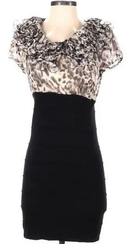 VERO MODA  Dress Spring Black Leopard Ruffle Bodycon Women NWOT Small S Business