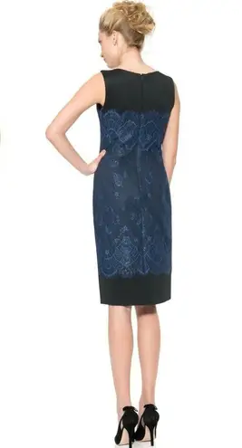 Tadashi Shoji Neoprene Navy & Black Metallic Sheath Cocktail Party Midi Size 8