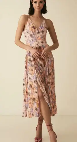 Reiss Corinne Floral Pleated Midi Dress Pink Lavender Size 0 NWT