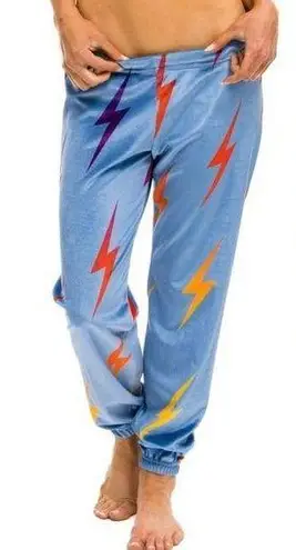 Aviator Nation Velvet Bolt “Repeat” Sweatpants - Blue Rainbow EUC Size Medium M