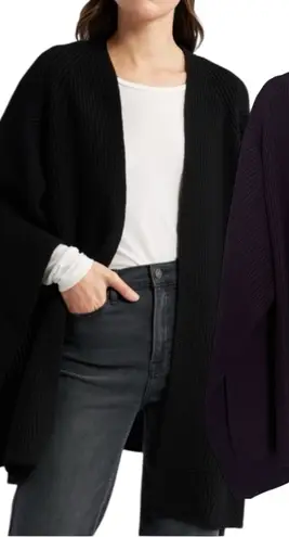 ALLSAINTS Traveling Rib Knit Ruana Wool Blend Sweater Cardigan ONE SIZE PLUM - Image 1