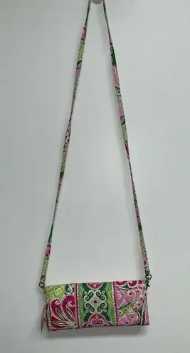 Vera Bradley  Pinwheel Pink Sleek Wallet Crossbody Clutch Purse Strap Green