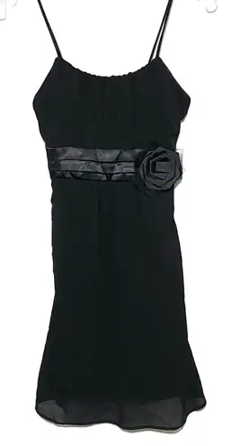 Vintage Black Cami Slip Dress S Chiffon Big Flower Dark Fairy Back Bow Made USA Size undefined