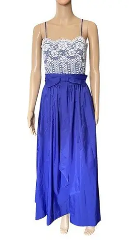 Vintage 60s Purple White Romantic Floral Lace Bow Evening Prom Formal Maxi Dress Size 12