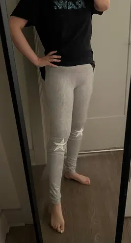 English Rose metallic star leggings gray