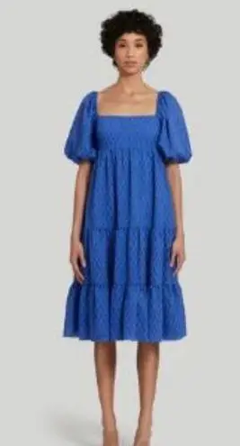 Amanda Uprichard  Sz M Blue Gauze Maisie Midi Tiered Blue Dress