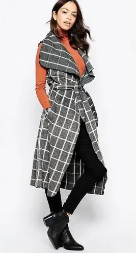 Mela Loves London Sleeveless Wool Blend Brush Woven Checked Gilet Coat One Size Size undefined
