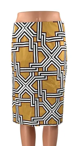 Jaclyn Smith NEW Yellow White High Waist Geometric Pencil Knee Length Skirt Sz L