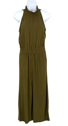 Chelsea28 Olive Green Sleeveless Halter Neck Jumpsuit Wide Legs Size Small