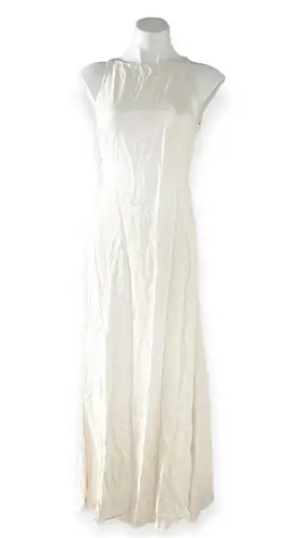 L'Academie  Acton Maxi Dress, Open Back Tie Neck, Ivory Satin Size S, New w/Tag