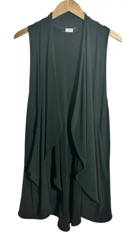 Sympli Cardigan Open Front Vest Women 10 Forest Green Lagenlook Minimal Pocket