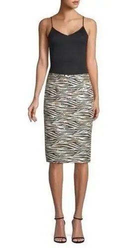 Le Superbe Sequin Shine Zebra Print Pencil Skirt Size 4 NWT Black