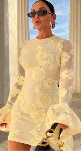 Rotate Birger Christensen Dress Rosita White Mesh Floral Back Cutout Mini US 12