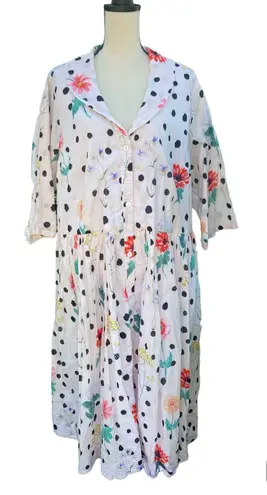 Eshakti Custom Cotton Spring Dress Pink Floral Polka Dot 2X 3X Half Sleeve Midi