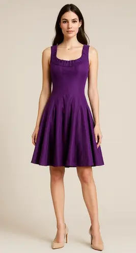 Badgley Mischka Silk Fit and Flare Dress Size 4 Satin Purple Elegant Cocktail