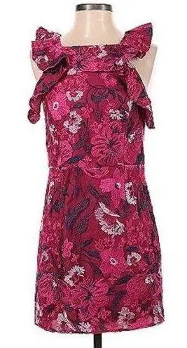 H by Halston Halston Bright Raspberry Dress with Floral lace embroidery
