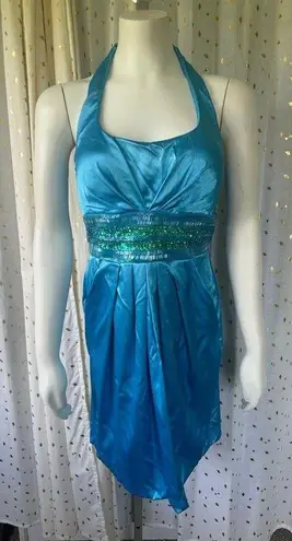 Josh & Jazz NWT Turquoise Beaded Satin Halter Mini Cocktail Dress Pockets 9/10 Size undefined