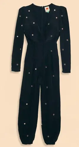 Farm Rio NWT Black Jumpsuit Mirror Embroidered Beaded Details Long Sleeve Large