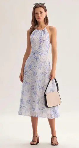 Rihoas Blue Floral Halter Midi Dress Size M