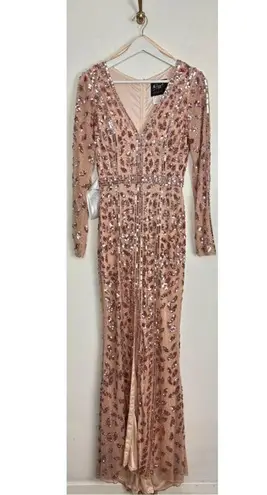 Mac Duggal Embellished Long Sleeve Evening Gown in Rose Gold Size US 6
