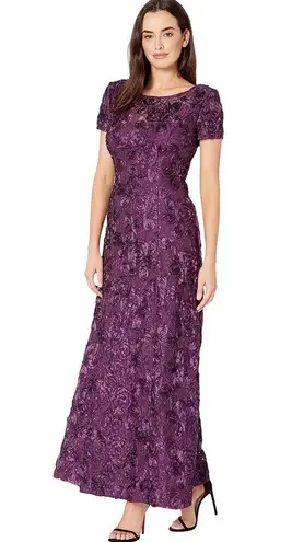 Alex Evenings  Embellished Lace A-Line Gown, Purple Eggplant Size 14 New w/Tag