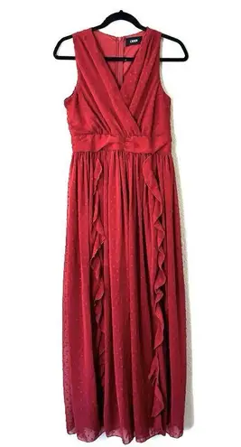 Cider V-neck Burnt Orange Swiss Dot Ruffled Maxi Dress Size Small