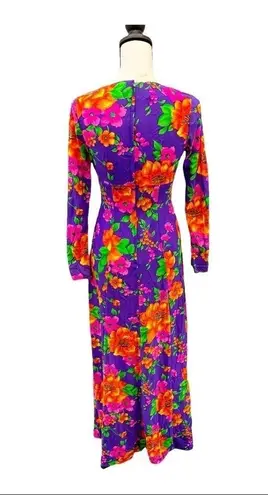 Vintage Unbranded Psychedelic Long Sleeve Floral Maxi Dress Size XS Purple