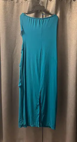 PRETTYGARDEN Strapless Teal Ruffle Maxi Dress | Formal Evening Wedding Guest