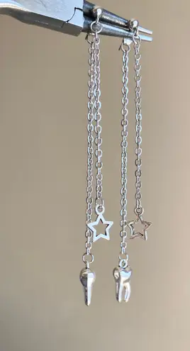 Handmade Kawaii funky grunge style stars & teeth stainless steel chain dangle earrings ❤️🦷⭐️